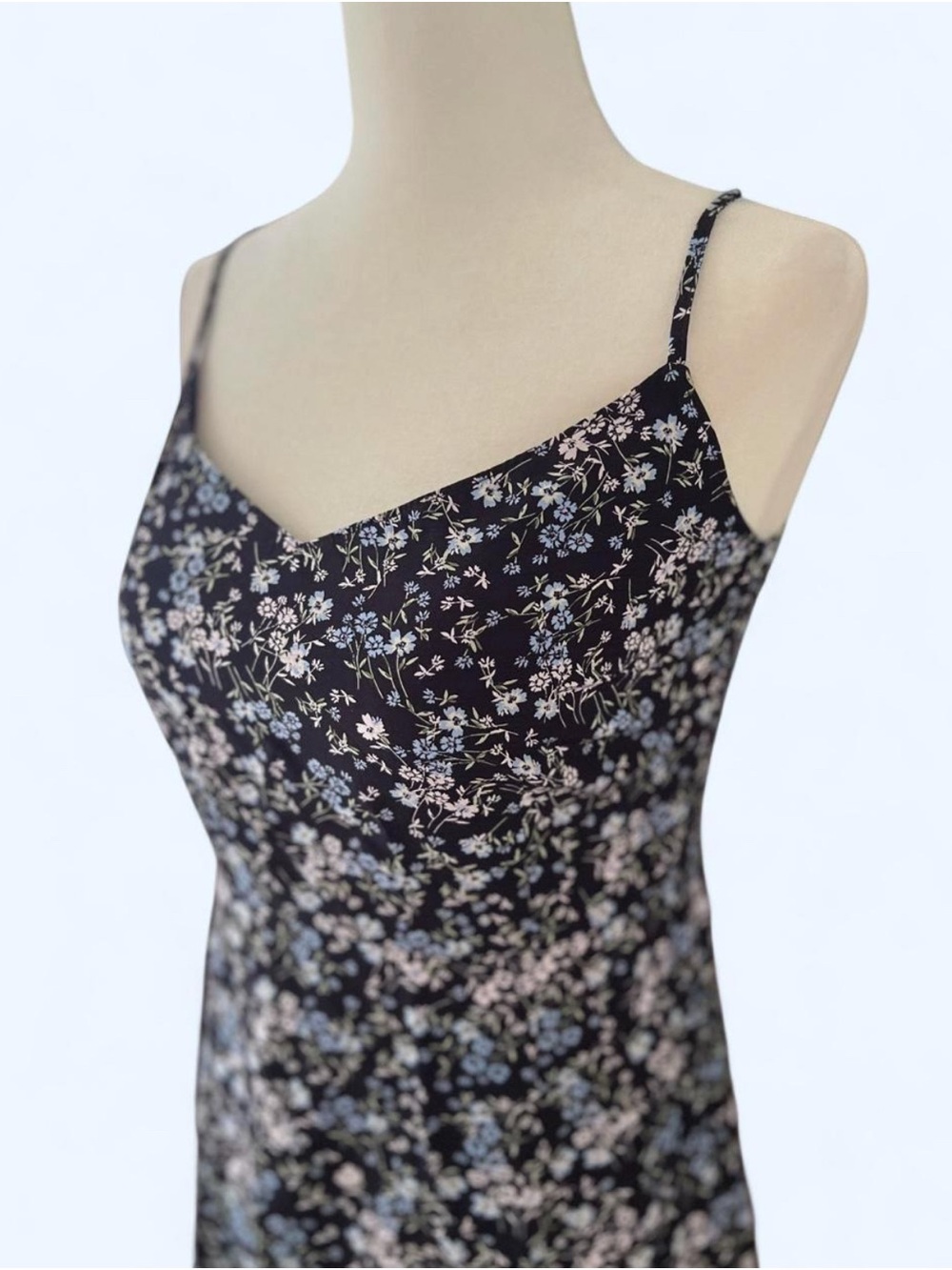 Cottagecore Uniqlo Black Floral Summer Midi Dress XS - Picture 4 of 11